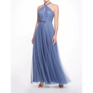 Marchesa Notte Bridesmaid Marine tulle halter dress slate blue 18 prom NWT flaw